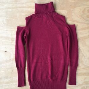 Love Token Red Cold Shoulder Turtleneck Sweater